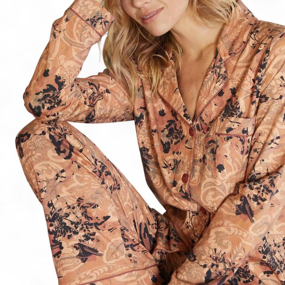 Peruvian Connection Fresco Pajama Set Sz XL 100% Pima Cotton Light Pink Paisley